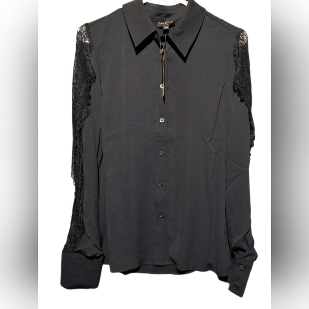 Current Air NWT Elegant Navy Lace Sleeve Women's Top Size Medium PTP 20